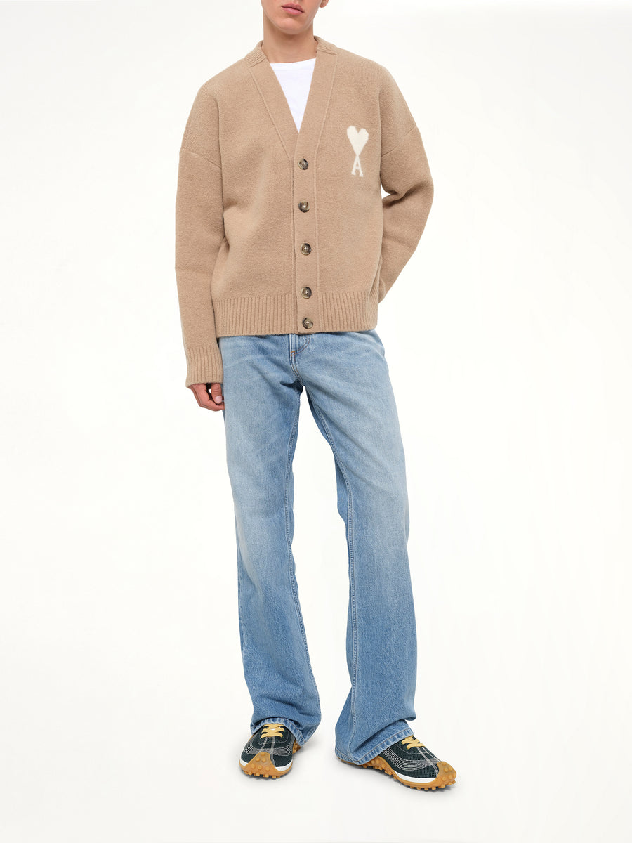 Ami De Coeur V Neck Cardigan in Beige