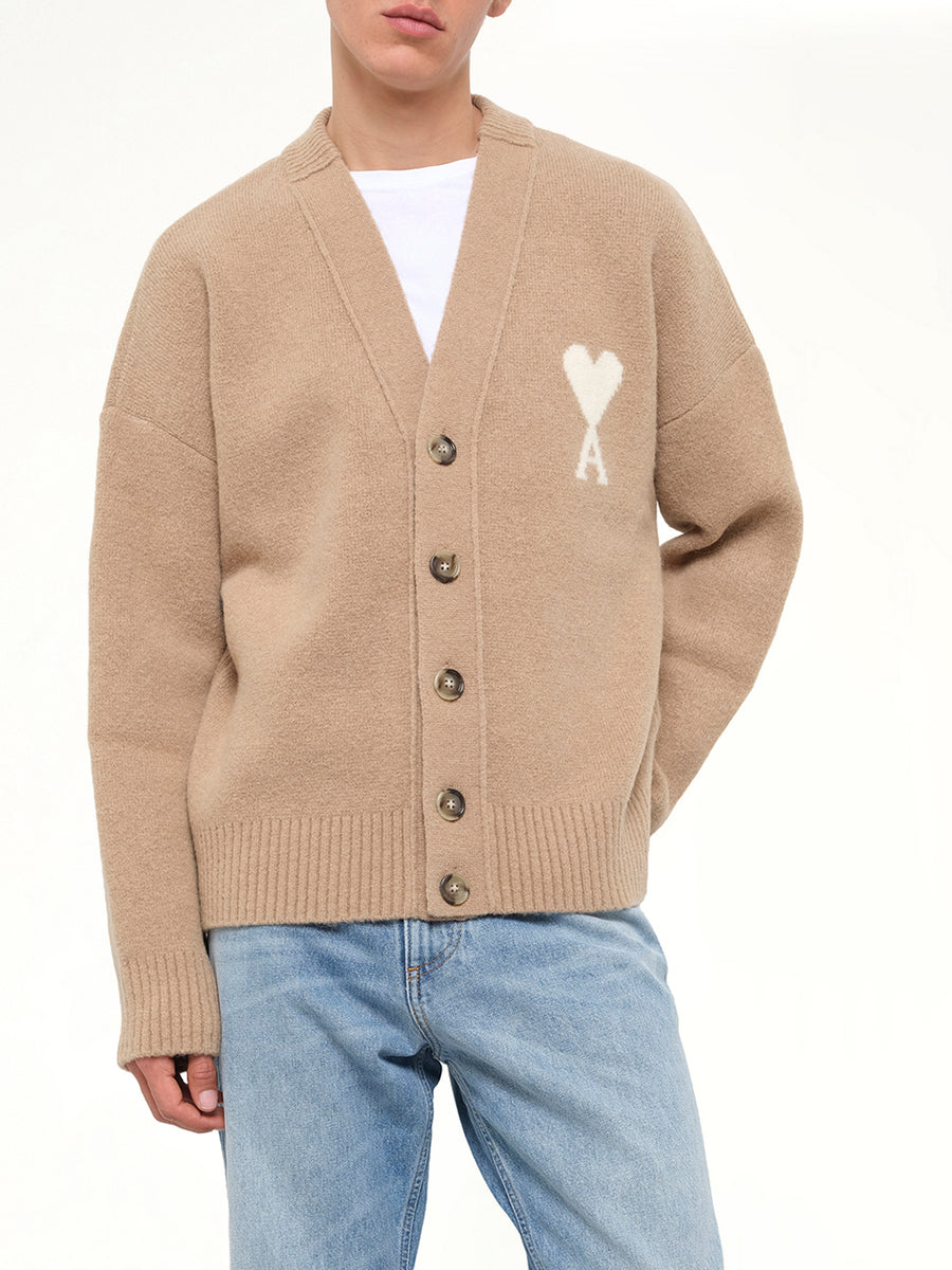 Ami De Coeur V Neck Cardigan in Beige