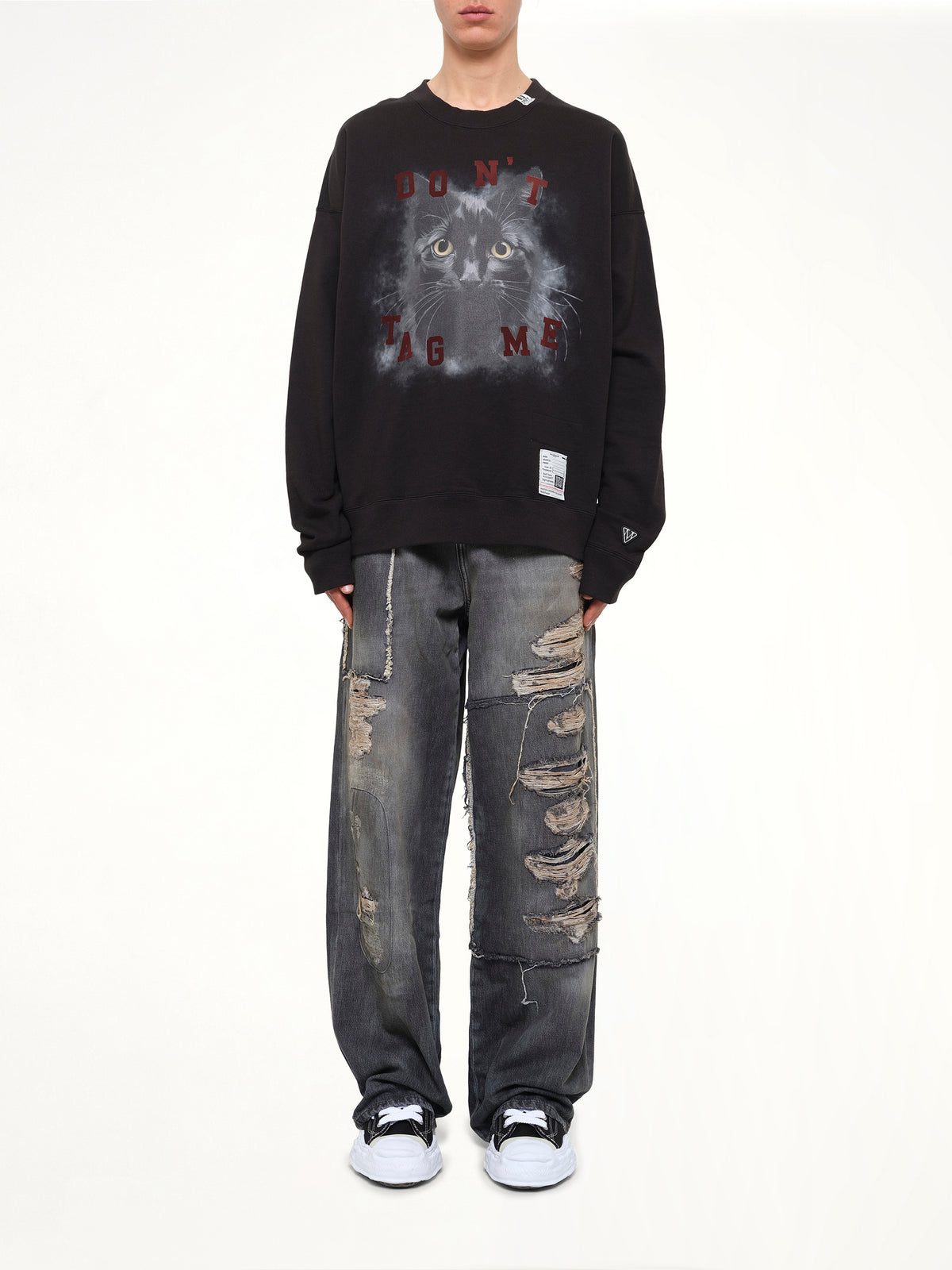 Cat Printed Sweatshirt in Black