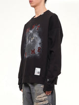 Cat Printed Sweatshirt in Black