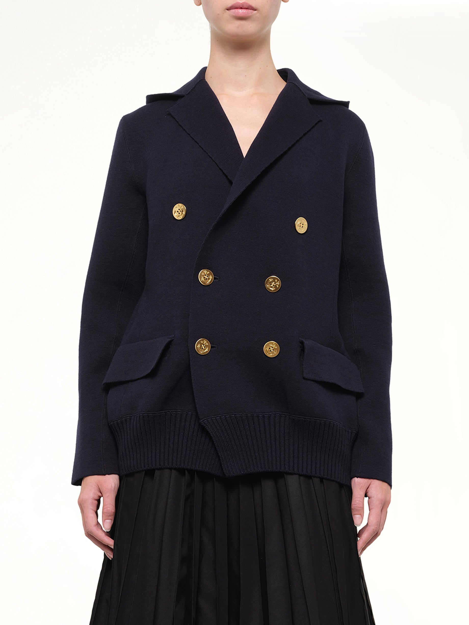 Cotton Cashmere Knit Jacket in Navy