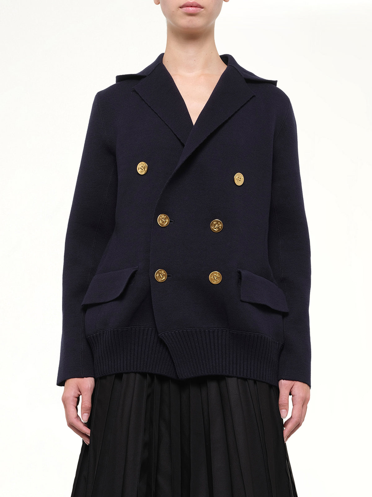 Cotton Cashmere Knit Jacket in Navy