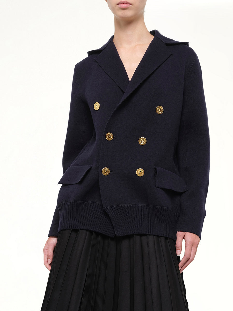 Cotton Cashmere Knit Jacket in Navy
