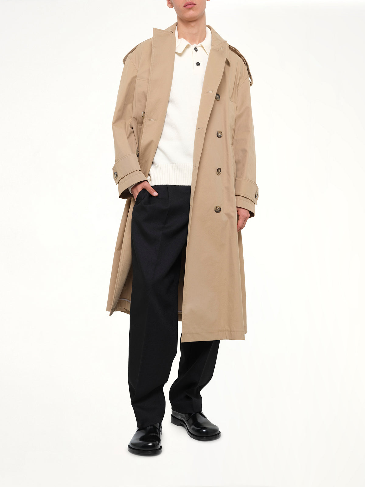 Cotton Gabardine Trench Coat in Beige
