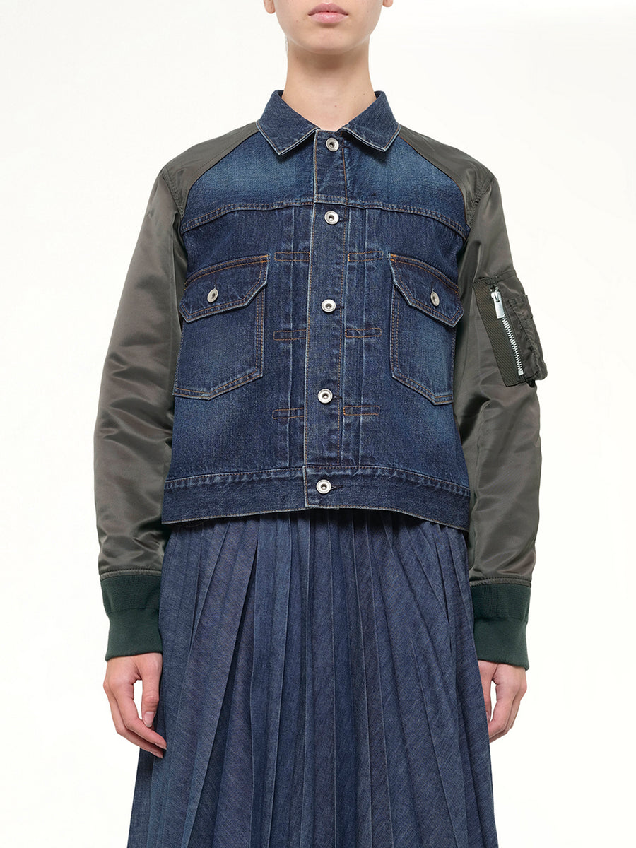 Denim Blouson in Blue/Dark Khaki