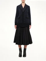 Double-Faced Herringbone x Wool Knit Cardigan in Navy