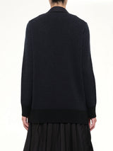 Double-Faced Herringbone x Wool Knit Cardigan in Navy