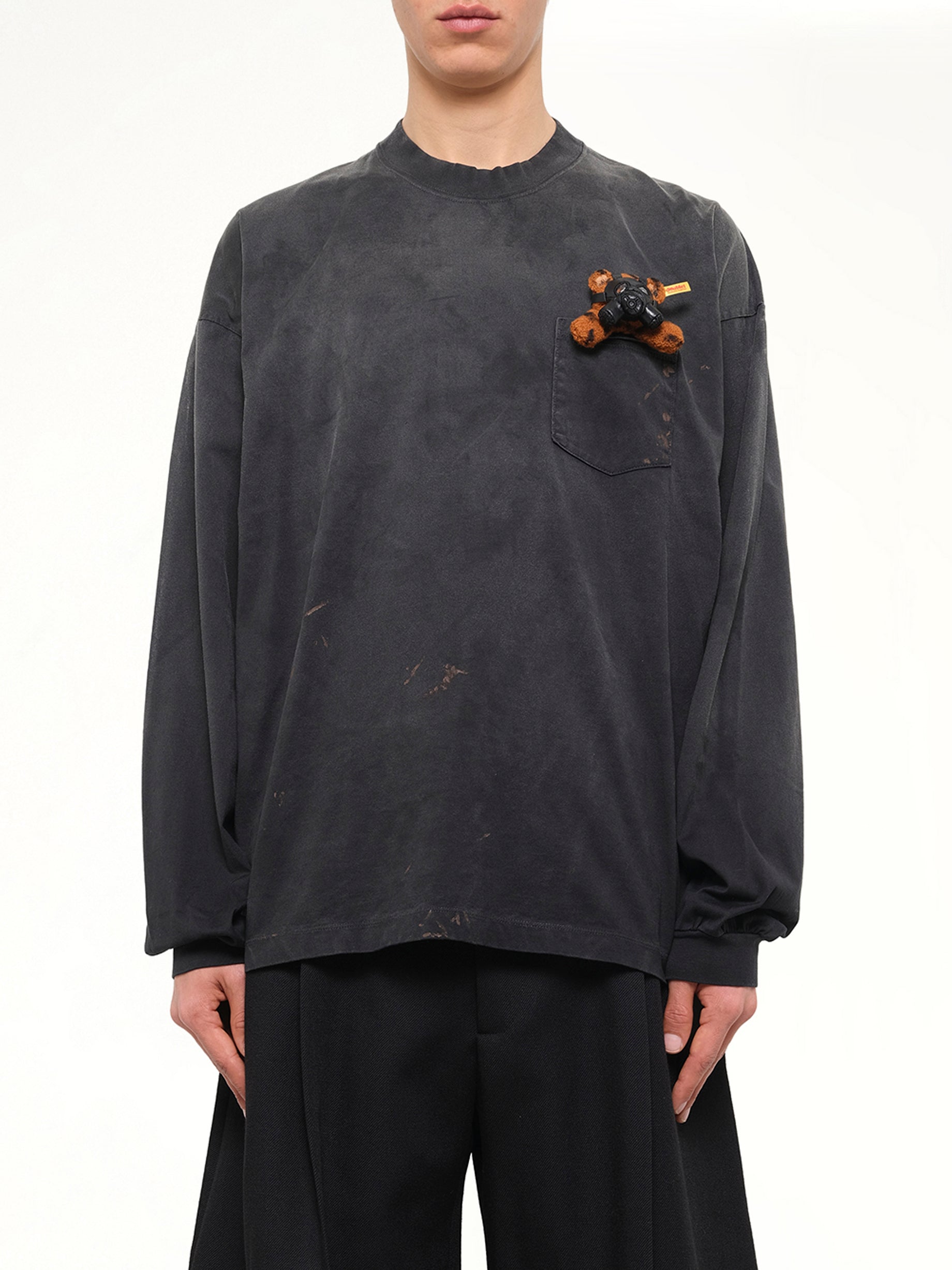 Gas Mask Bear Long Sleeve T-Shirt in Black