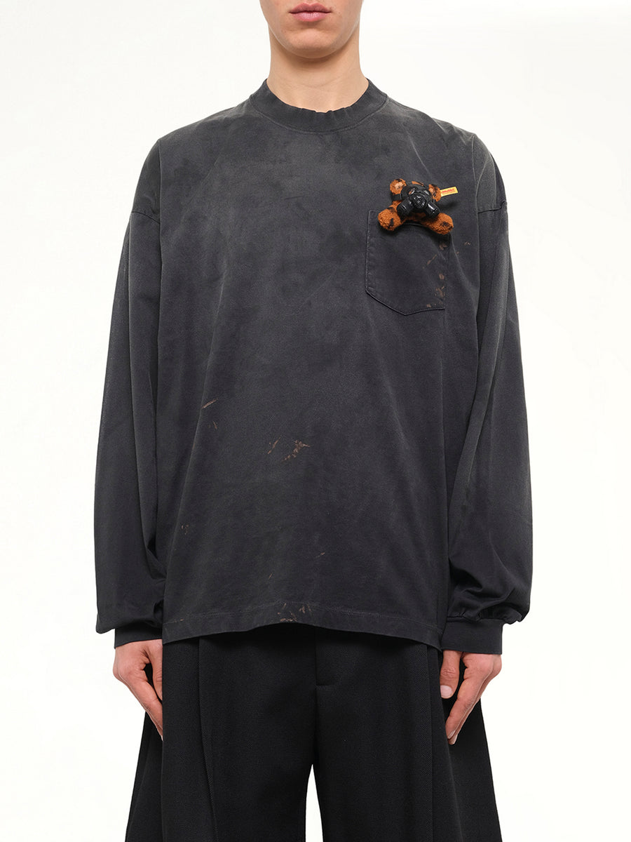 Gas Mask Bear Long Sleeve T-Shirt in Black