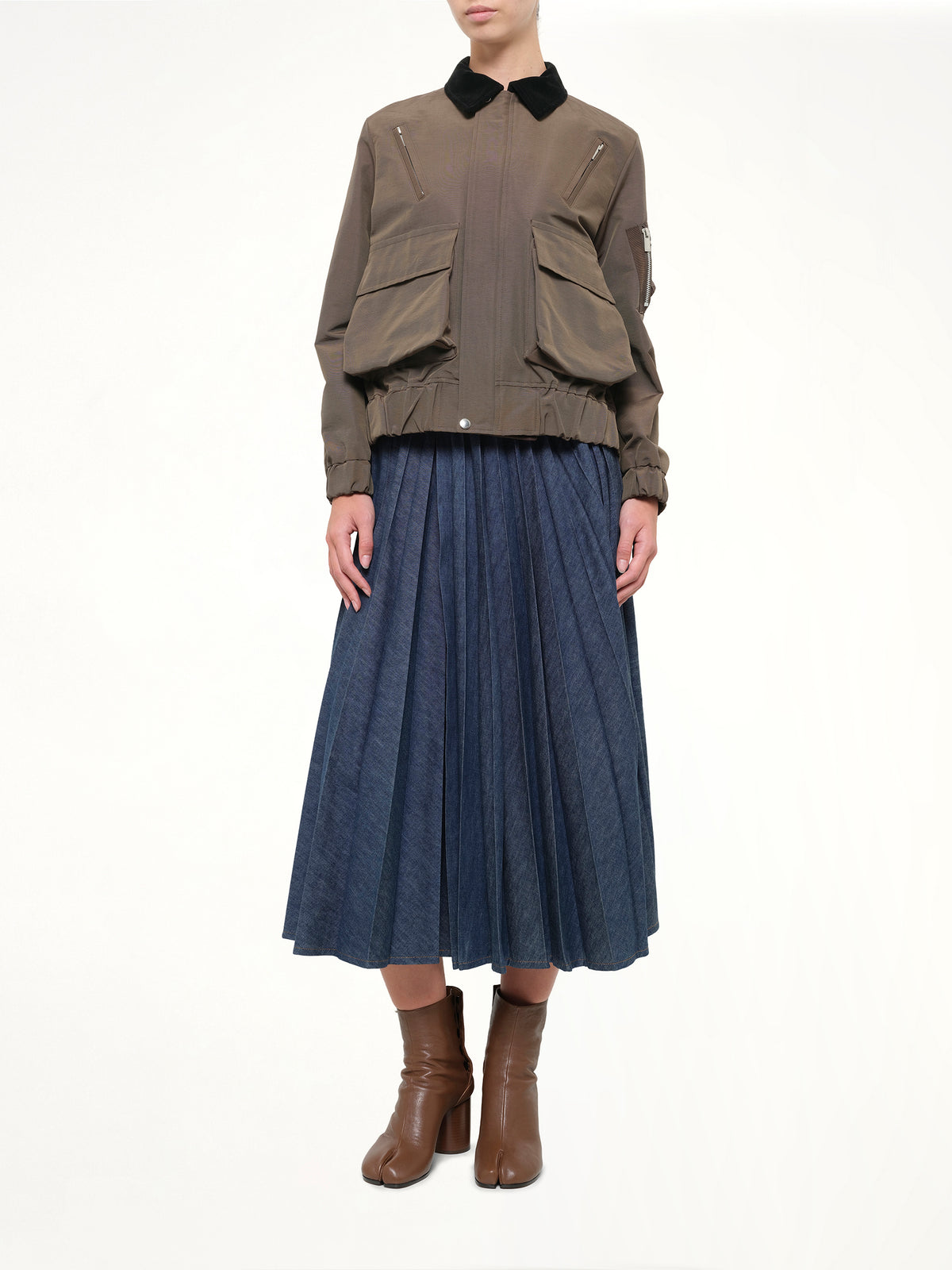 Grosgrain Bonding Blouson in Brown/Dark Khaki