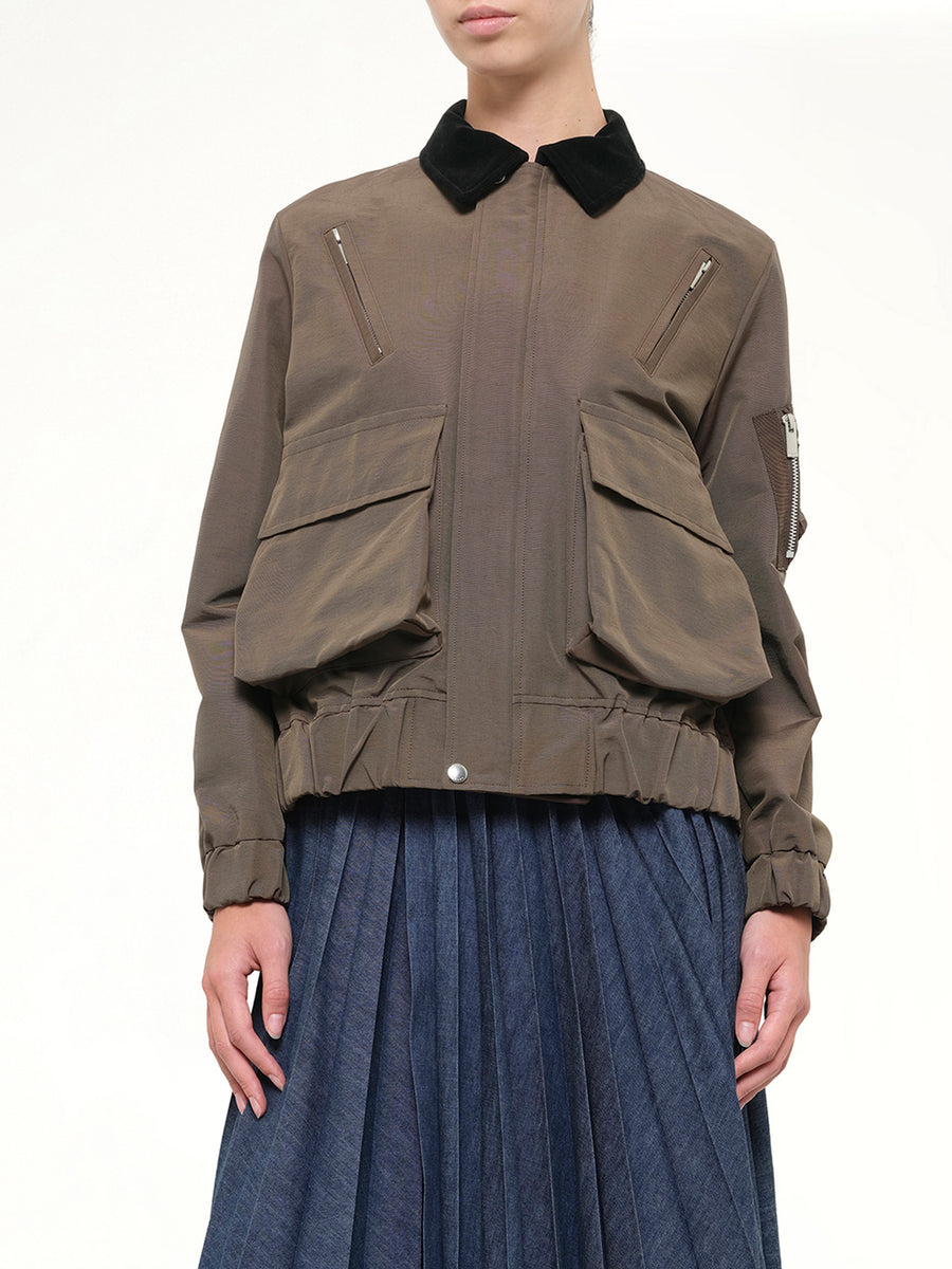 Grosgrain Bonding Blouson in Brown/Dark Khaki