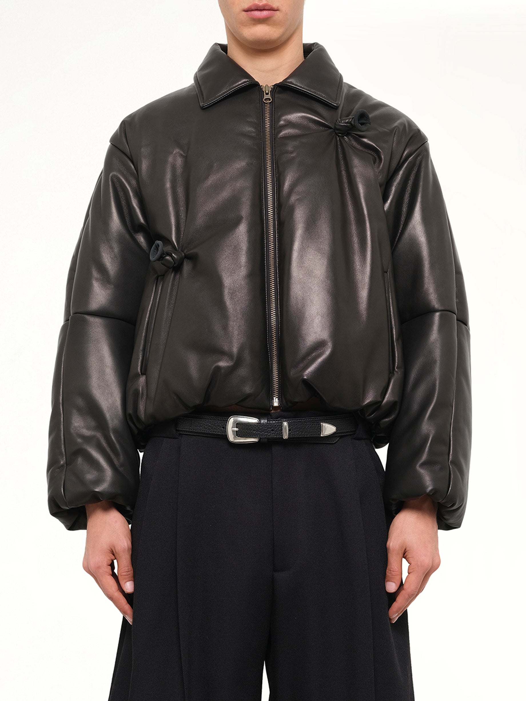 Inflated Balloon Leather Jacket in Black