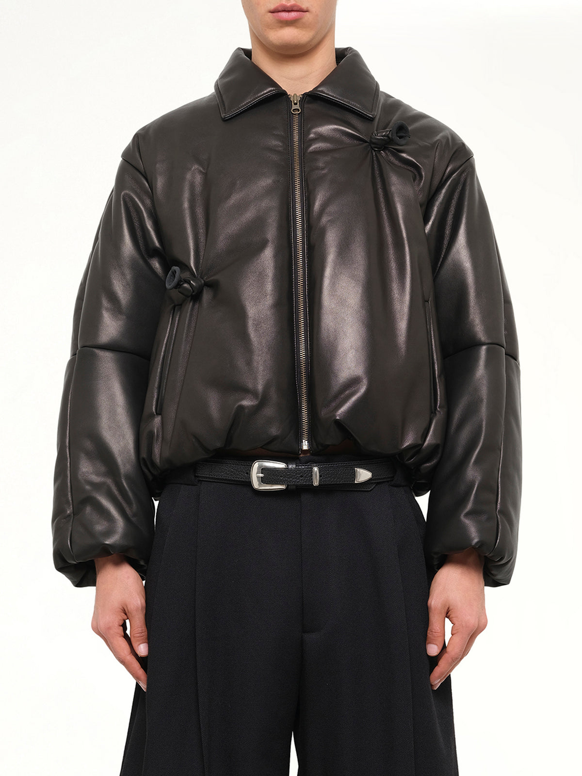 Inflated Balloon Leather Jacket in Black