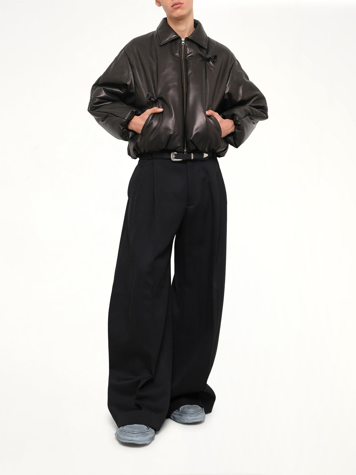 Inflated Balloon Leather Jacket in Black