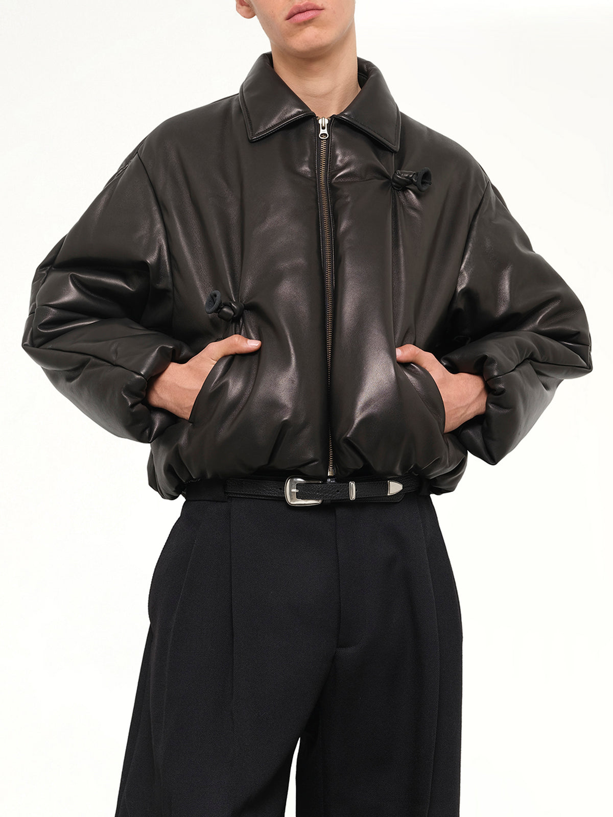 Inflated Balloon Leather Jacket in Black