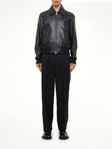 Lamb Leather Zipped Jacket in Black