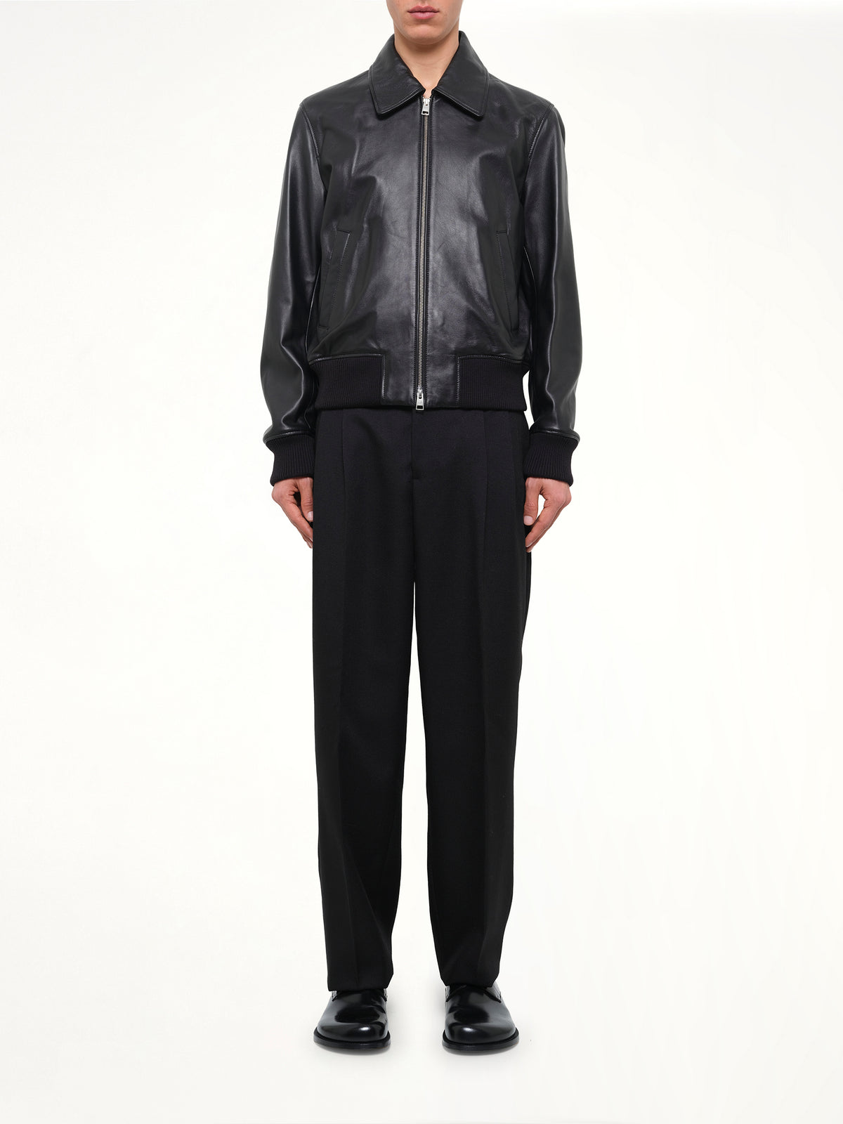 Lamb Leather Zipped Jacket in Black