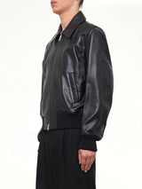 Lamb Leather Zipped Jacket in Black