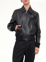 Lamb Leather Zipped Jacket in Black