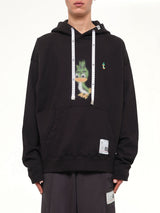 Leon Printed Sweat Hoodie in Black