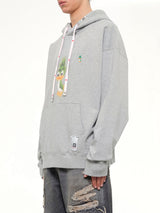 Leon Printed Sweat Hoodie in Gray