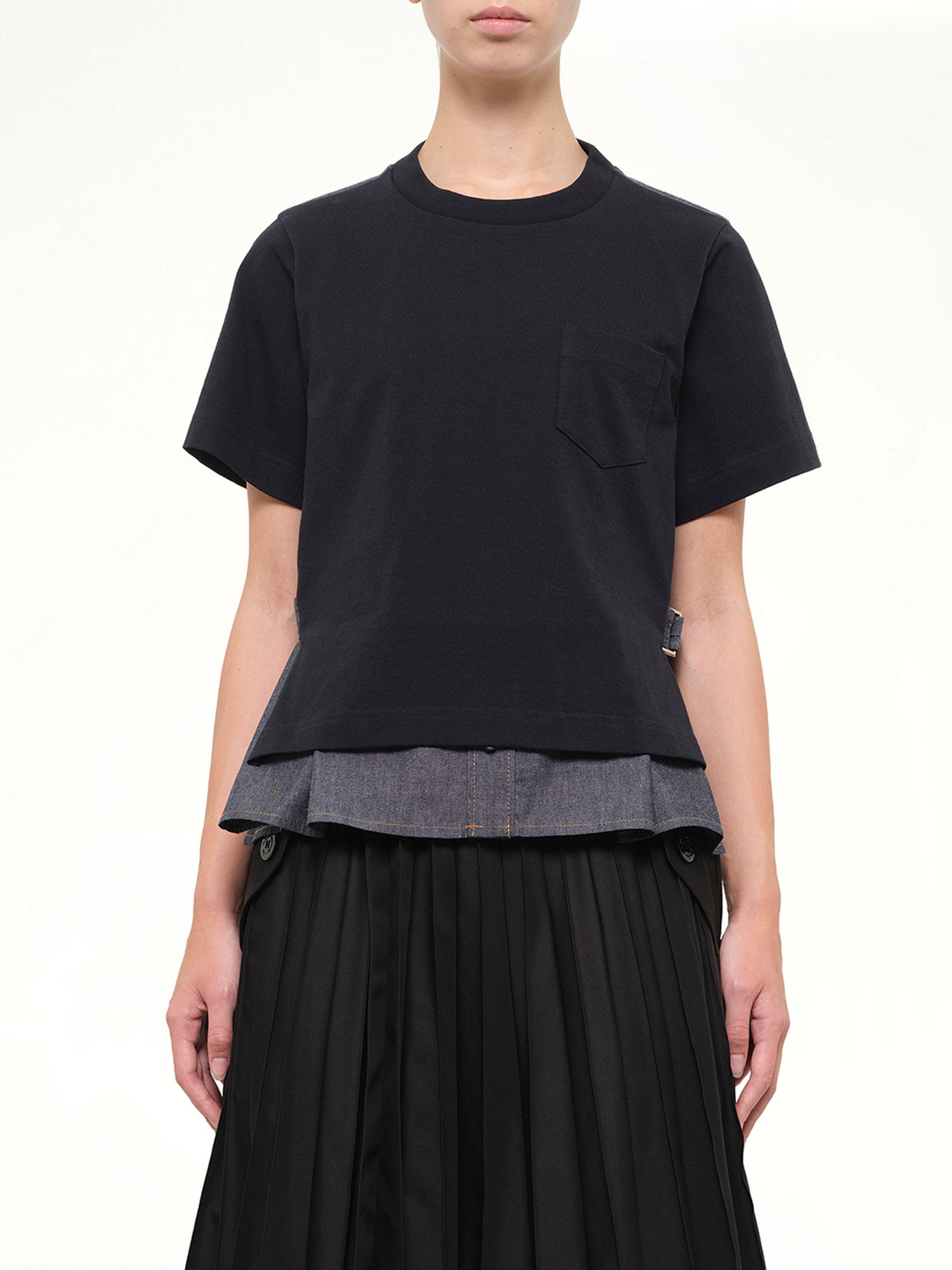 Light Weight Denim x Cotton Jersey T-Shirt in Navy/Blue