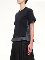 Light Weight Denim x Cotton Jersey T-Shirt in Navy/Blue