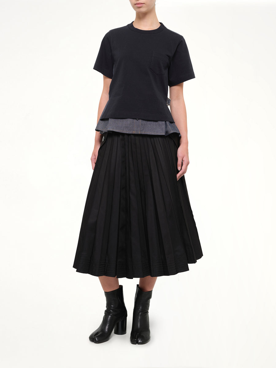 Light Weight Denim x Cotton Jersey T-Shirt in Navy/Blue