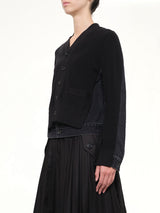 Long Sleeve Denim x Knit Cardigan in Black