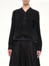 Long Sleeve Denim x Knit Cardigan in Black