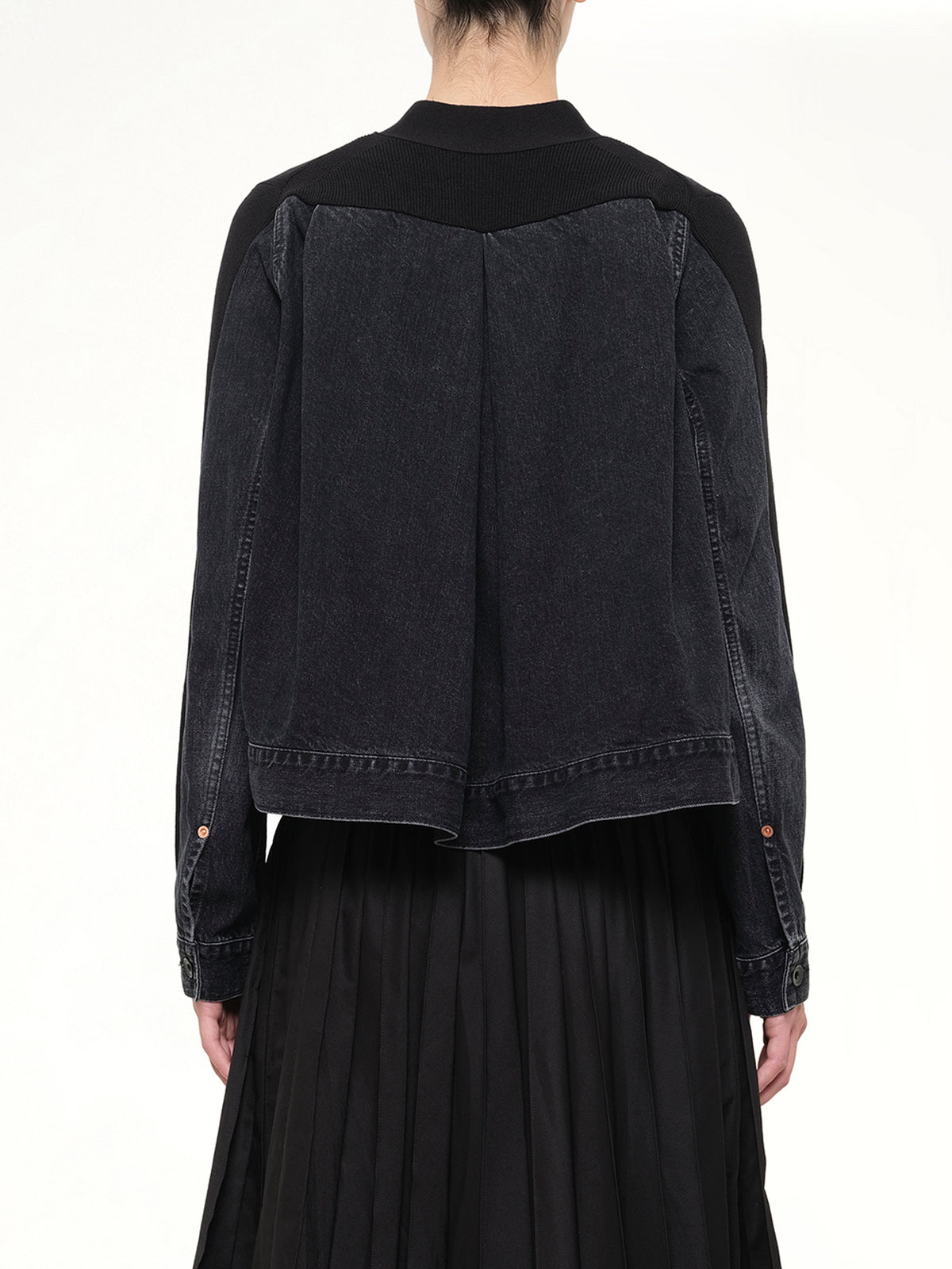 Long Sleeve Denim x Knit Cardigan in Black