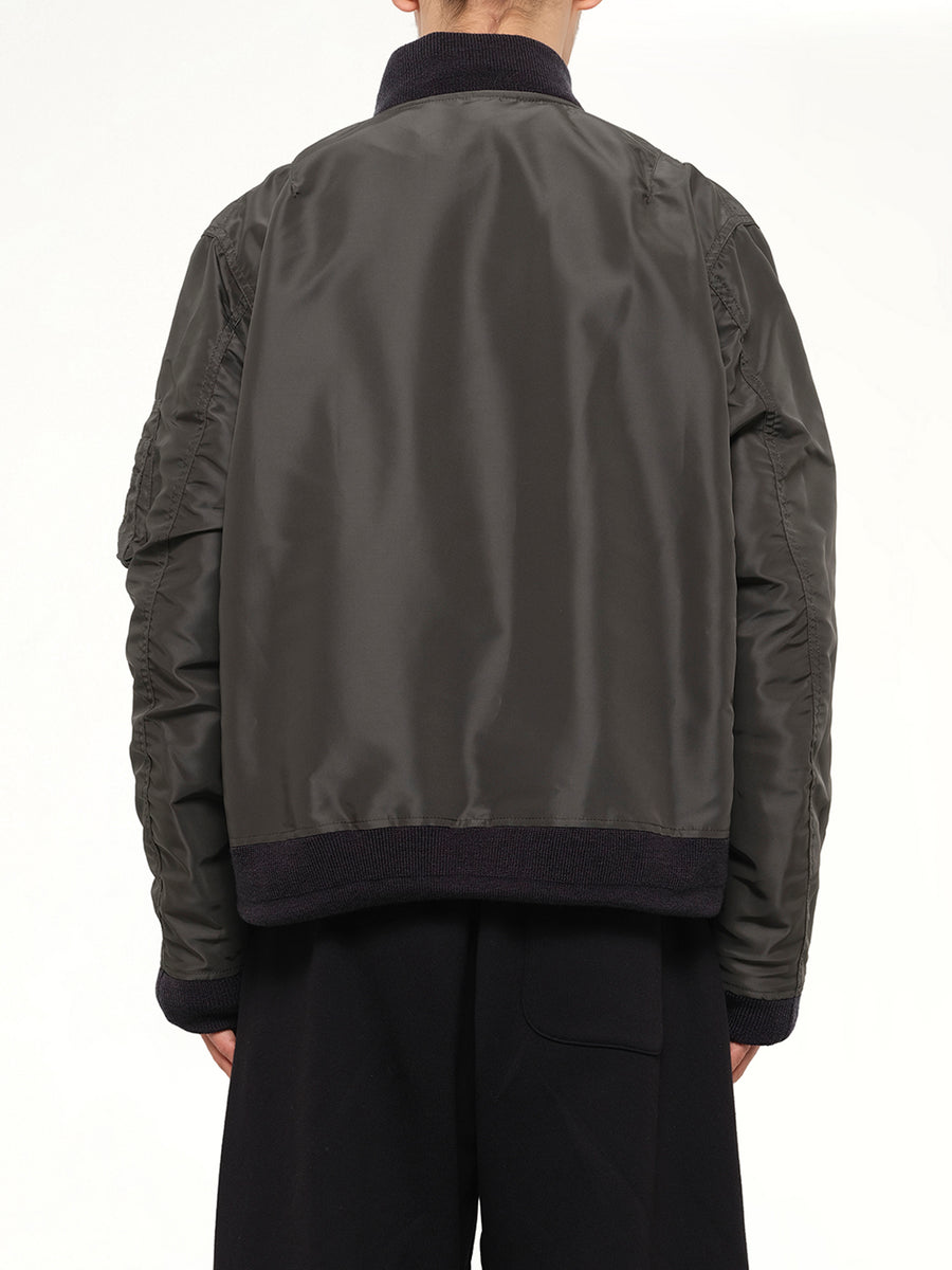 Nylon Twill x Rip Stop Reversible Blouson in Black/Dark Khaki