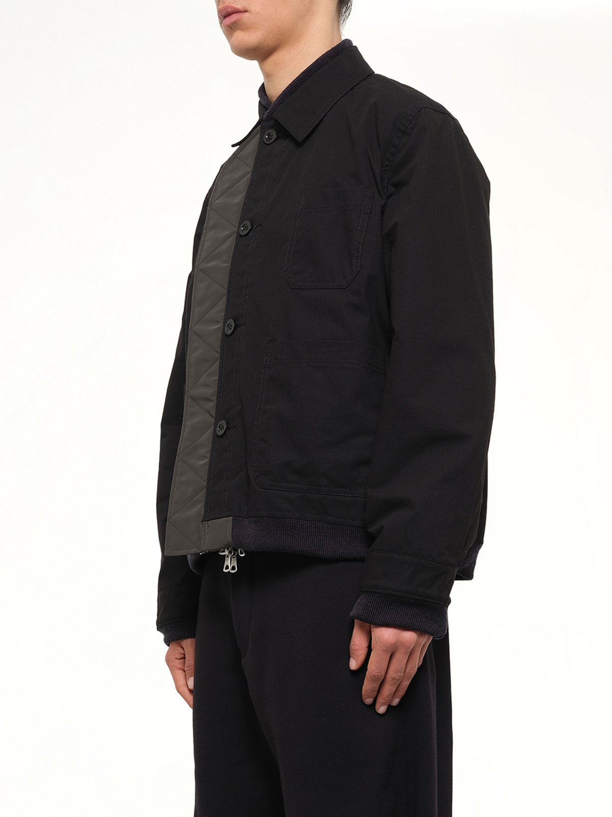 Nylon Twill x Rip Stop Reversible Blouson in Black/Dark Khaki