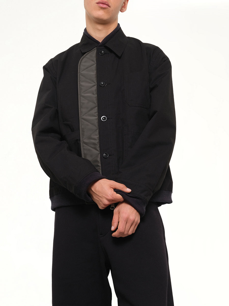 Nylon Twill x Rip Stop Reversible Blouson in Black/Dark Khaki