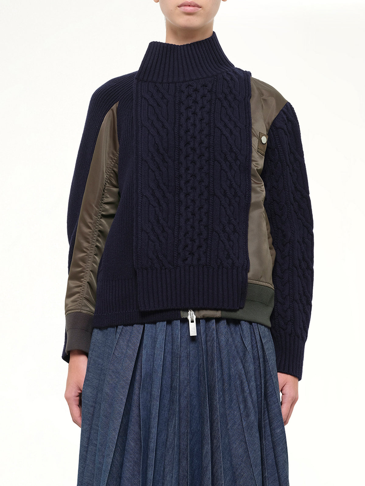 Nylon Twill x Wool Knit Blouson in Navy/Dark Khaki