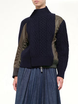 Nylon Twill x Wool Knit Blouson in Navy/Dark Khaki