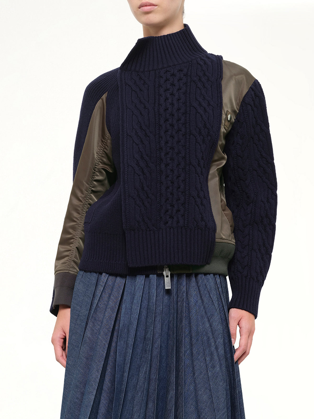 Nylon Twill x Wool Knit Blouson in Navy/Dark Khaki