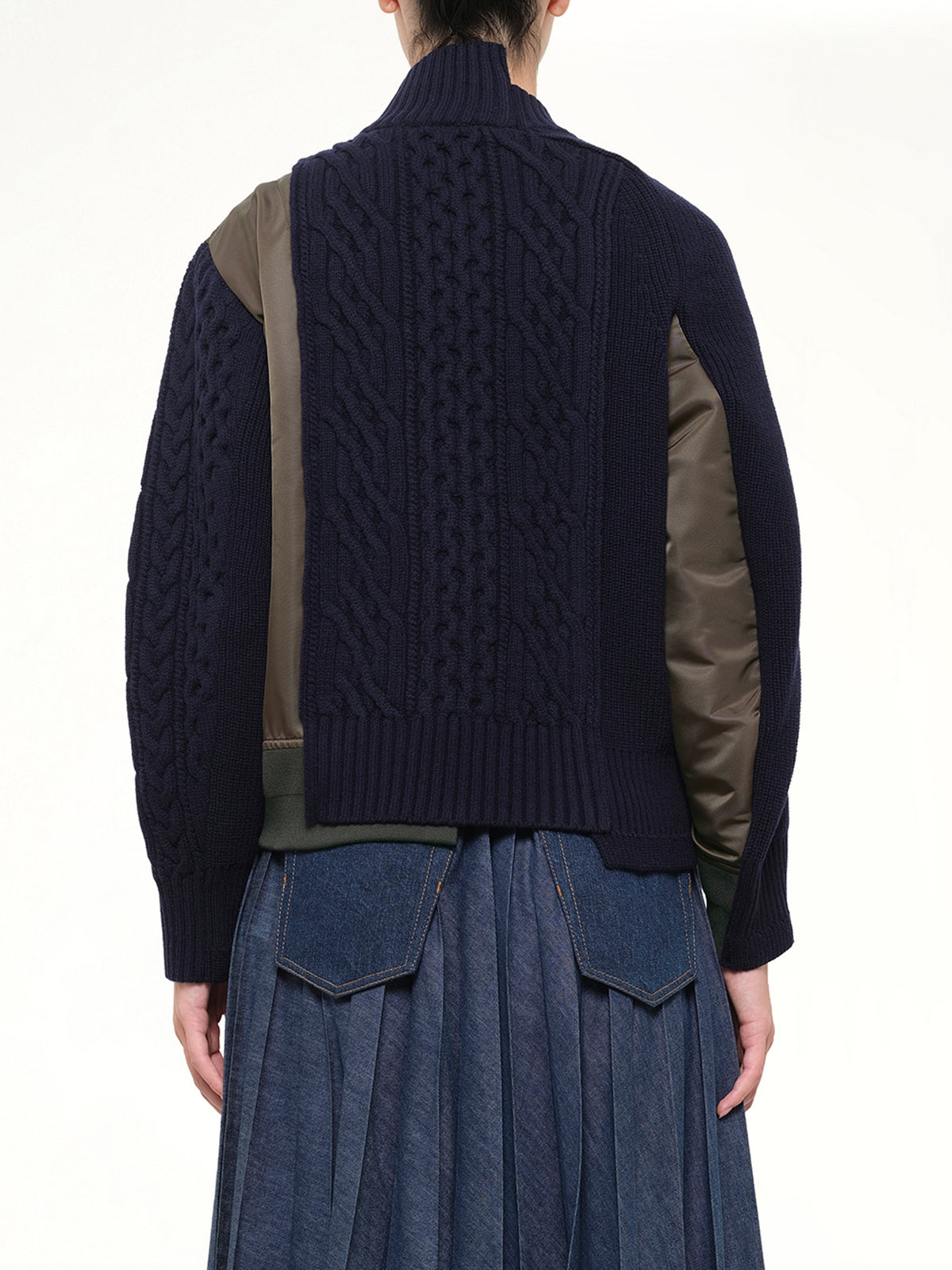 Nylon Twill x Wool Knit Blouson in Navy/Dark Khaki