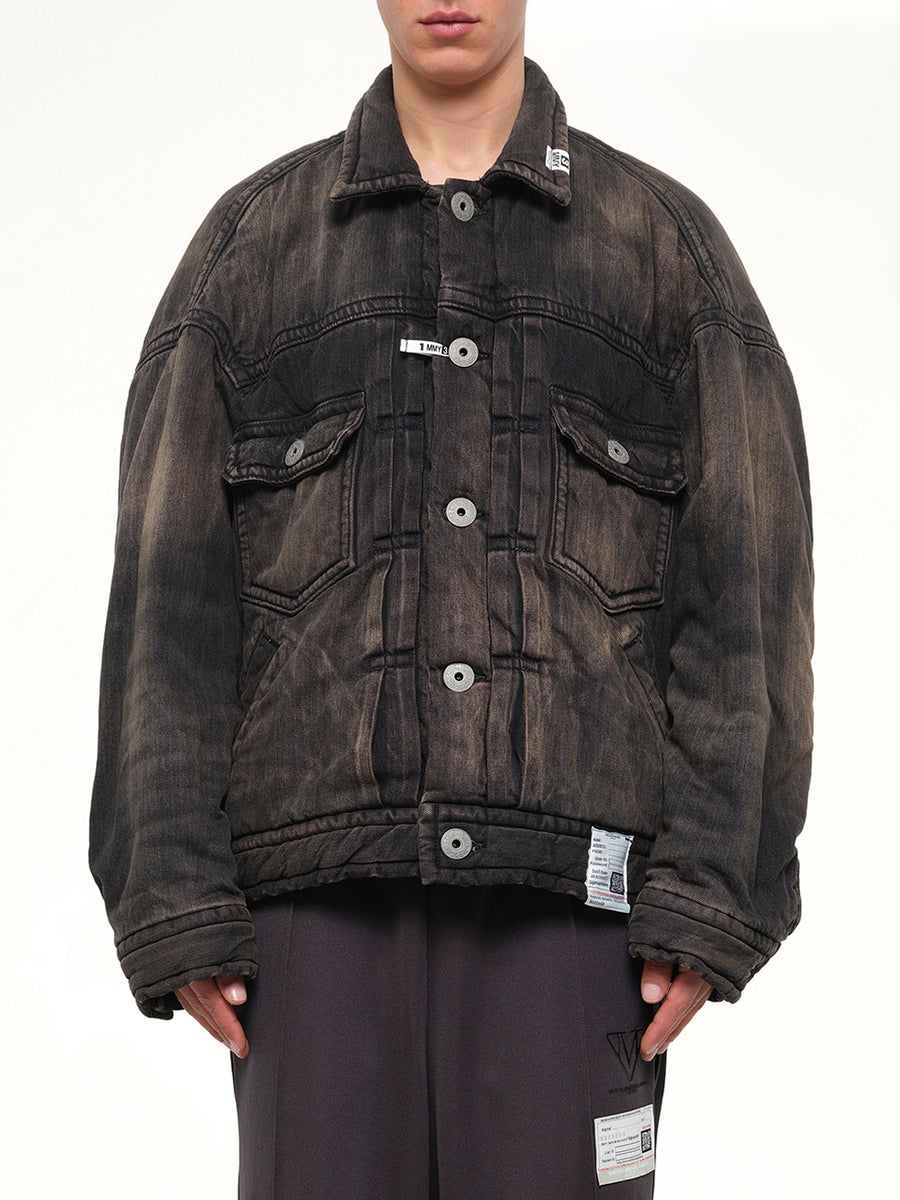 Puffer Denim Jacket in Black