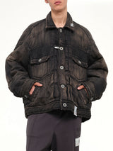 Puffer Denim Jacket in Black