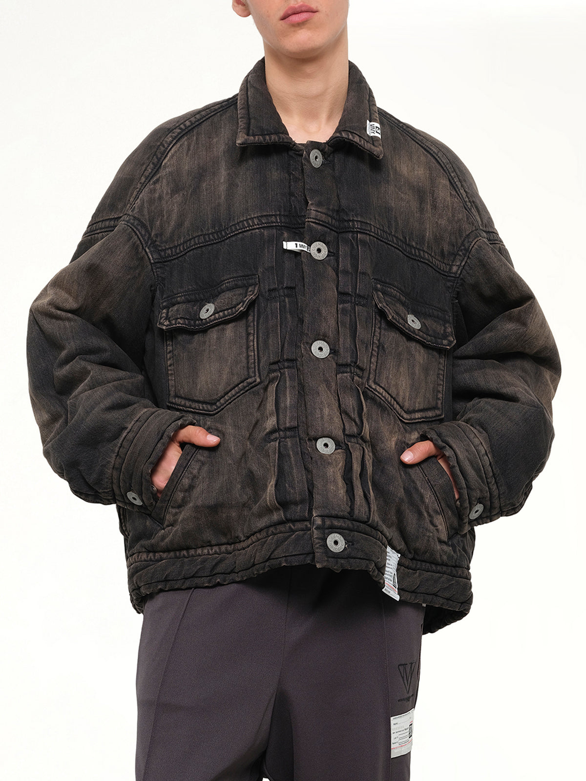 Puffer Denim Jacket in Black