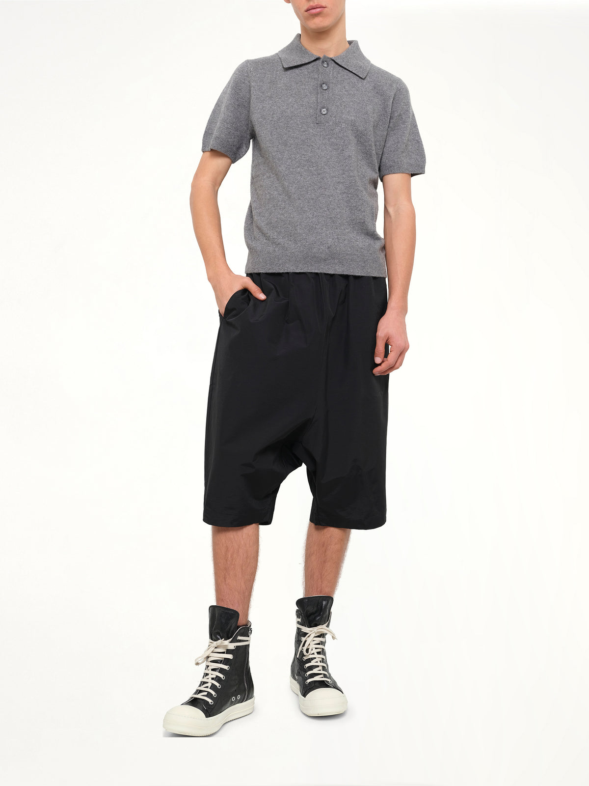 Short Sleeve Knit Polo in Concrete