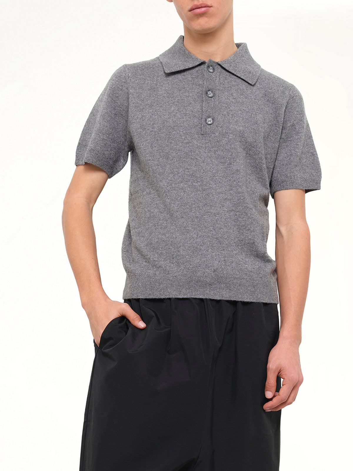 Short Sleeve Knit Polo in Concrete