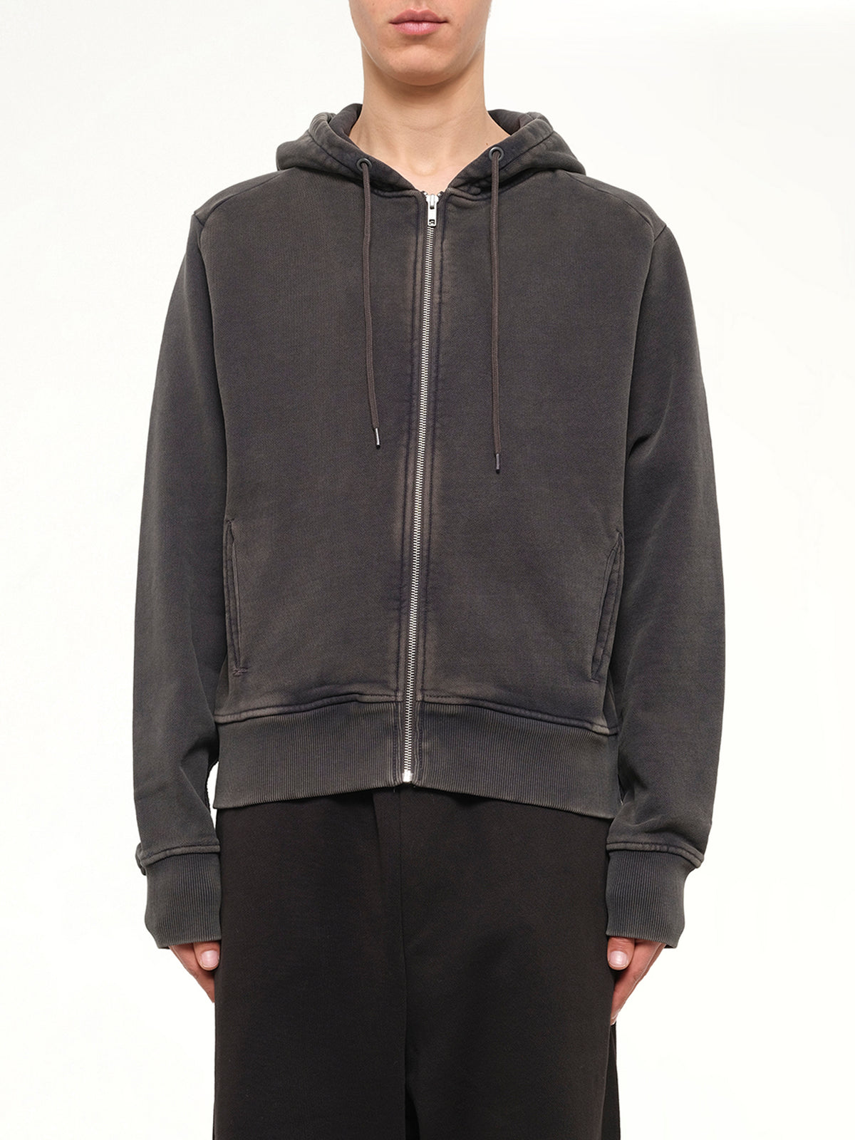 Slim Zip Up in Washed Black