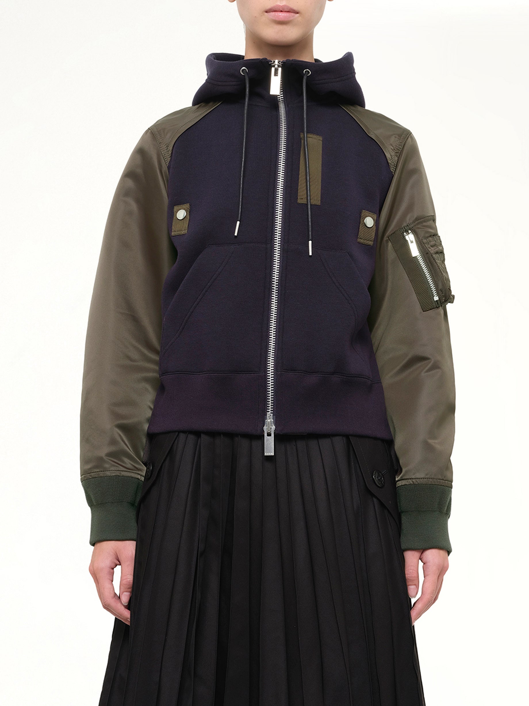 Sponge Sweat Zip Hoodie in Navy/Dark Khaki
