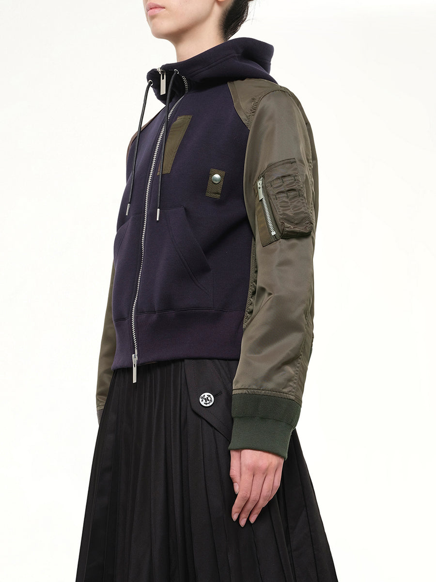 Sponge Sweat Zip Hoodie in Navy/Dark Khaki