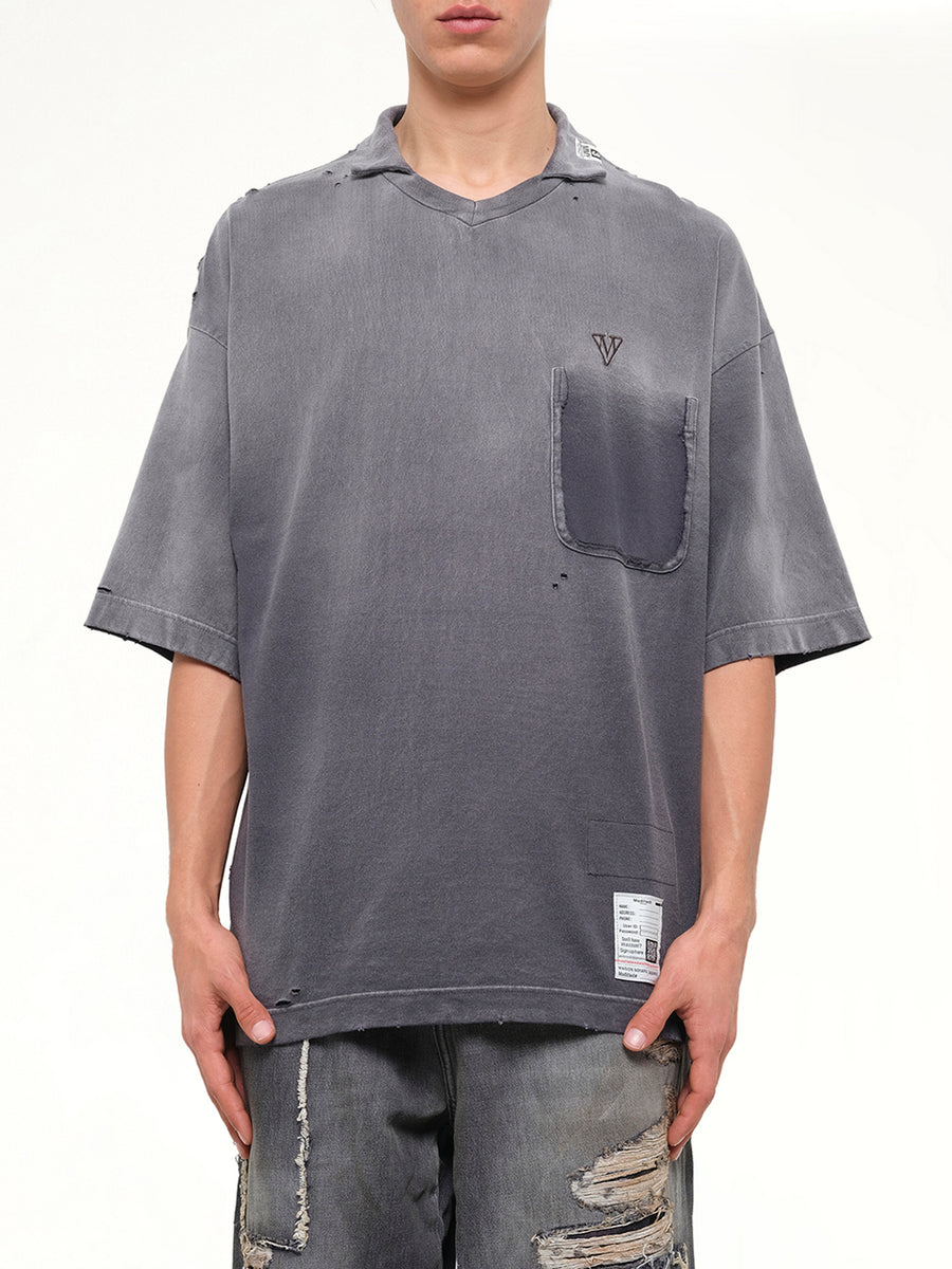 Sun Faded Collared T-Shirt in Black