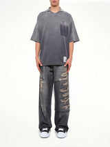 Sun Faded Collared T-Shirt in Black
