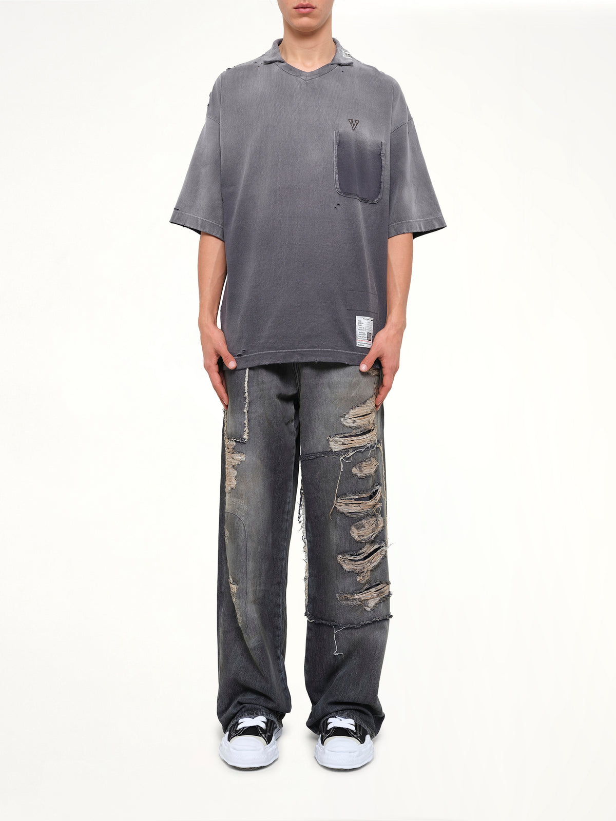 Sun Faded Collared T-Shirt in Black