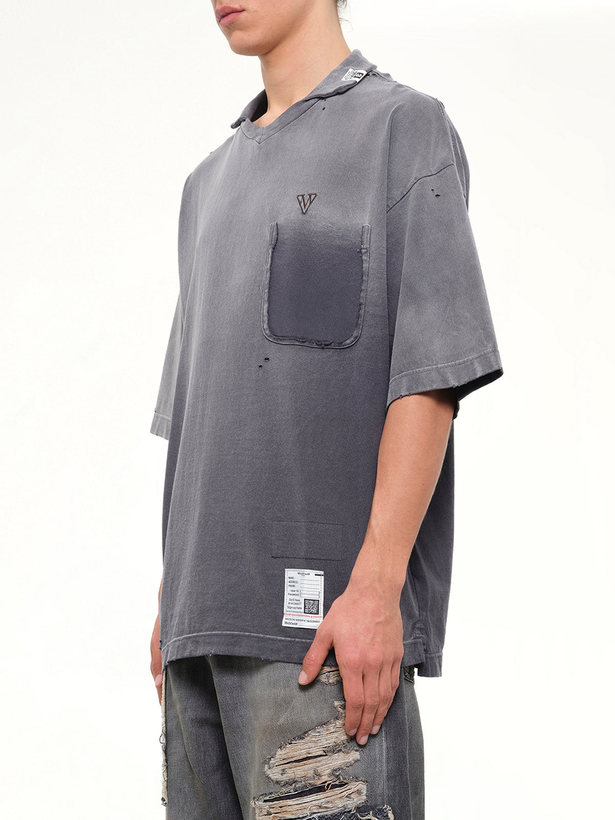 Sun Faded Collared T-Shirt in Black